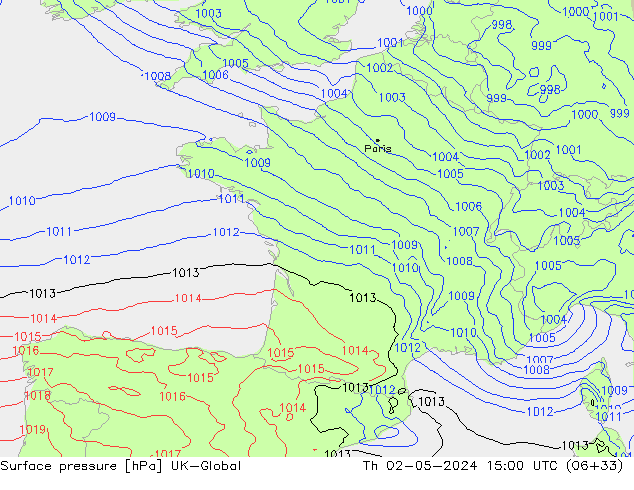 Surface pressure UK-Global Th 02.05.2024 15 UTC