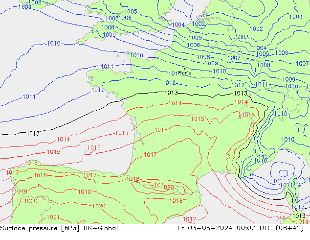 Surface pressure UK-Global Fr 03.05.2024 00 UTC