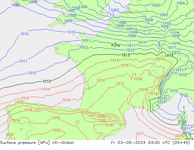 Surface pressure UK-Global Fr 03.05.2024 03 UTC