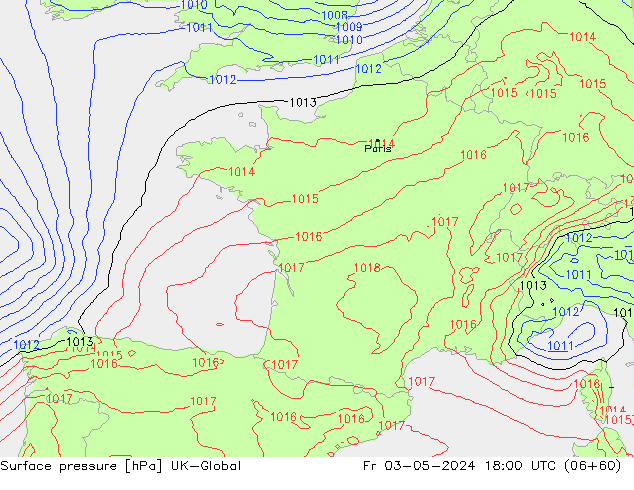 приземное давление UK-Global пт 03.05.2024 18 UTC