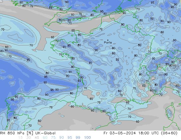 RH 850 hPa UK-Global Fr 03.05.2024 18 UTC