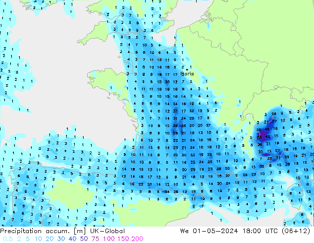 Precipitation accum. UK-Global  01.05.2024 18 UTC
