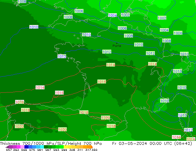 700-1000 hPa Kalınlığı UK-Global Cu 03.05.2024 00 UTC