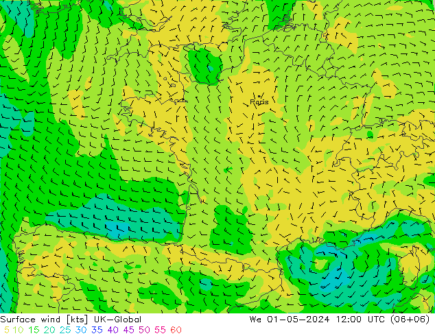 Surface wind UK-Global We 01.05.2024 12 UTC