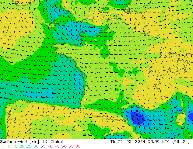 wiatr 10 m UK-Global czw. 02.05.2024 06 UTC