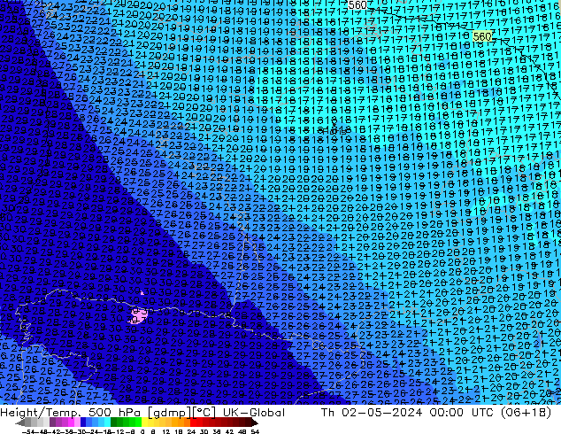 Geop./Temp. 500 hPa UK-Global jue 02.05.2024 00 UTC