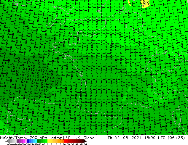 Yükseklik/Sıc. 700 hPa UK-Global Per 02.05.2024 18 UTC