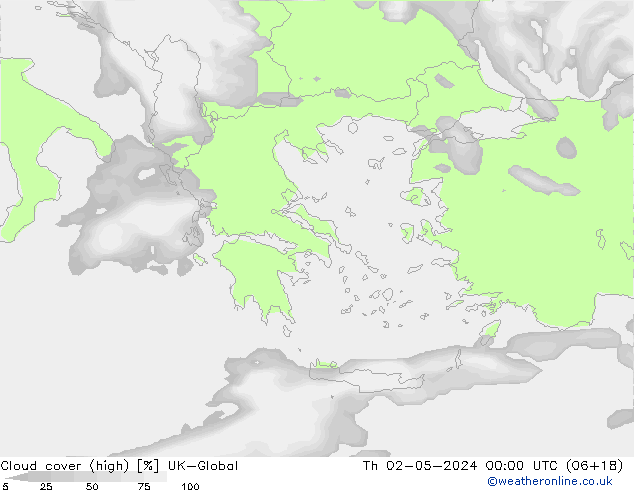 Cloud cover (high) UK-Global Th 02.05.2024 00 UTC