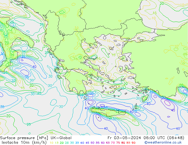 Isotachs (kph) UK-Global Fr 03.05.2024 06 UTC