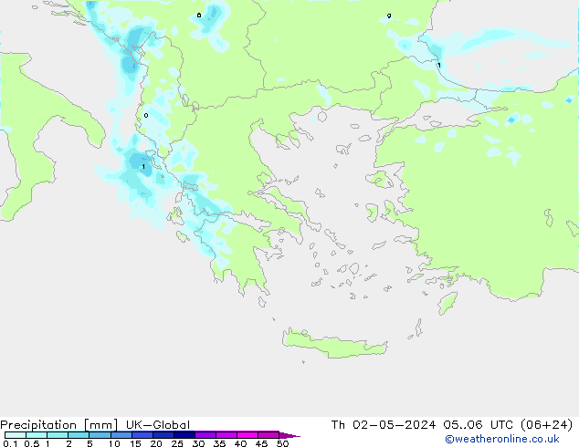 Precipitation UK-Global Th 02.05.2024 06 UTC