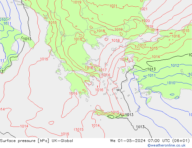 Presión superficial UK-Global mié 01.05.2024 07 UTC