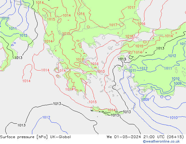 Surface pressure UK-Global We 01.05.2024 21 UTC