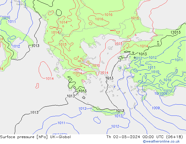 Pressione al suolo UK-Global gio 02.05.2024 00 UTC