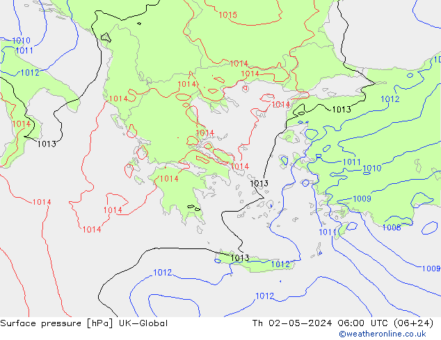 Surface pressure UK-Global Th 02.05.2024 06 UTC