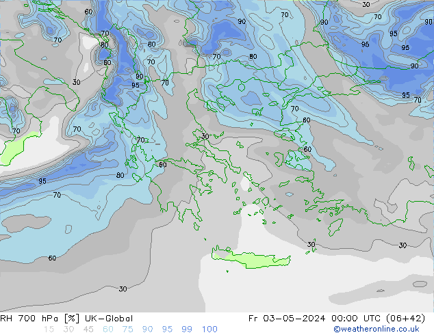 RH 700 гПа UK-Global пт 03.05.2024 00 UTC