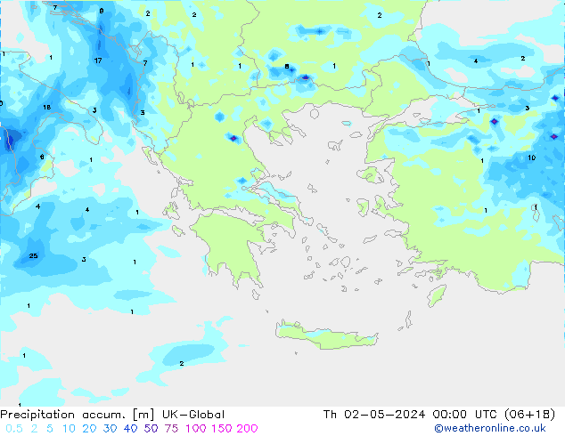 Precipitation accum. UK-Global Čt 02.05.2024 00 UTC