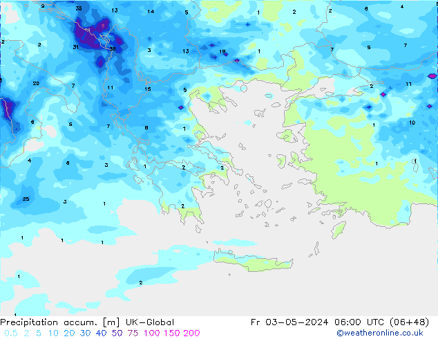 Précipitation accum. UK-Global ven 03.05.2024 06 UTC