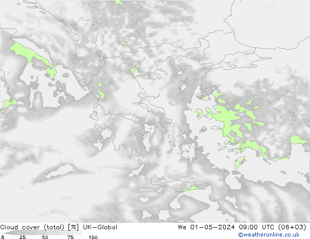 Cloud cover (total) UK-Global We 01.05.2024 09 UTC