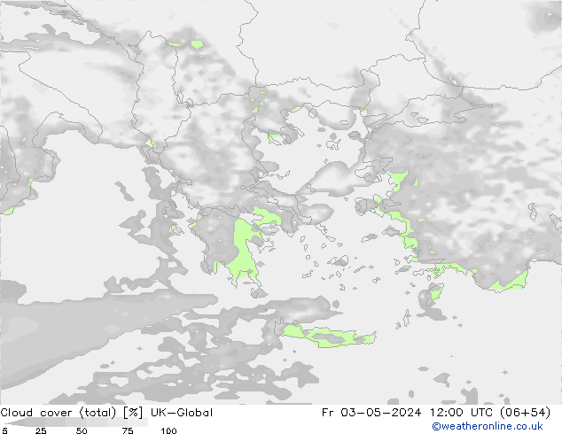 Cloud cover (total) UK-Global Fr 03.05.2024 12 UTC