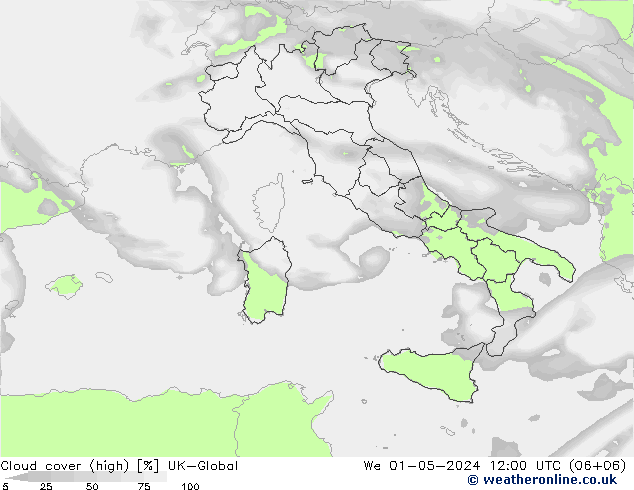 Cloud cover (high) UK-Global We 01.05.2024 12 UTC