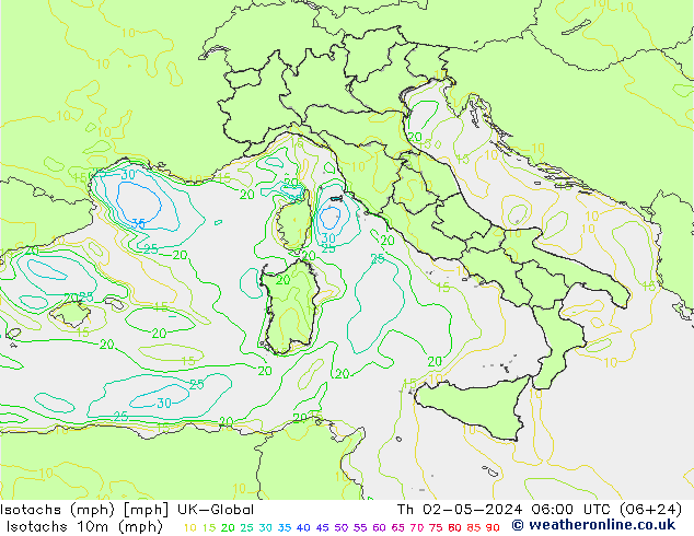 Isotachs (mph) UK-Global Čt 02.05.2024 06 UTC