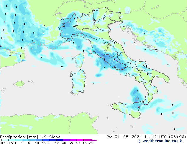 Neerslag UK-Global wo 01.05.2024 12 UTC