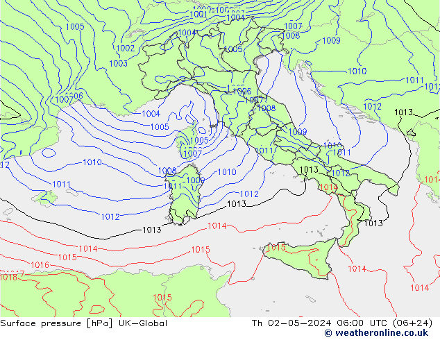 Surface pressure UK-Global Th 02.05.2024 06 UTC