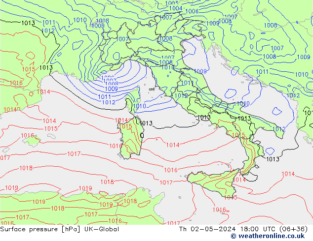 Surface pressure UK-Global Th 02.05.2024 18 UTC