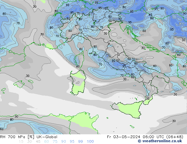 RH 700 hPa UK-Global pt. 03.05.2024 06 UTC