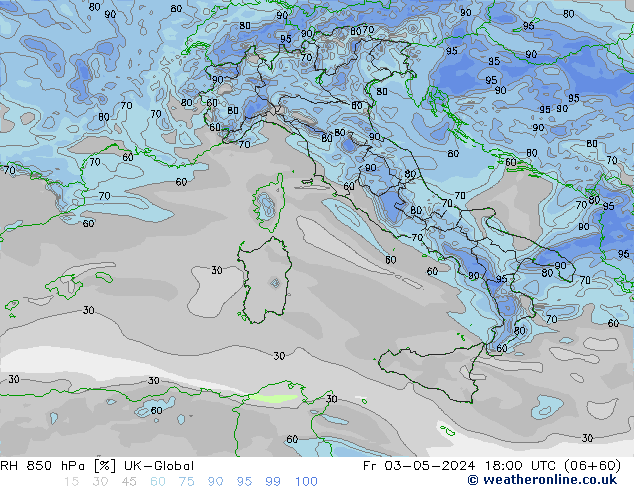 RH 850 hPa UK-Global Fr 03.05.2024 18 UTC