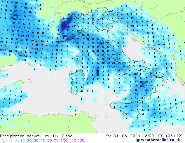 Precipitation accum. UK-Global We 01.05.2024 18 UTC