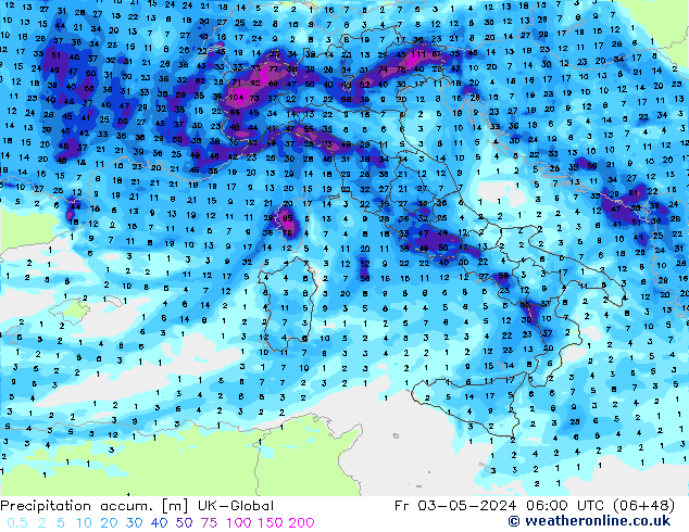 Toplam Yağış UK-Global Cu 03.05.2024 06 UTC