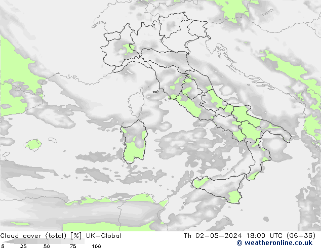 Nubes (total) UK-Global jue 02.05.2024 18 UTC