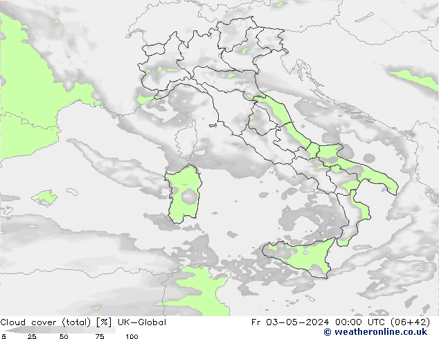 Nubes (total) UK-Global vie 03.05.2024 00 UTC