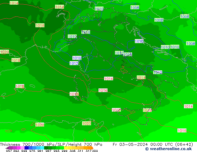 Thck 700-1000 hPa UK-Global Fr 03.05.2024 00 UTC