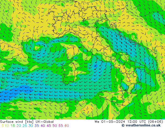 Surface wind UK-Global We 01.05.2024 12 UTC