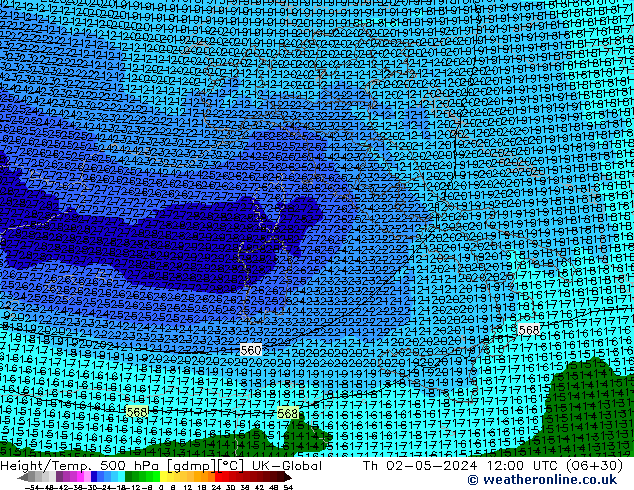 Height/Temp. 500 гПа UK-Global чт 02.05.2024 12 UTC