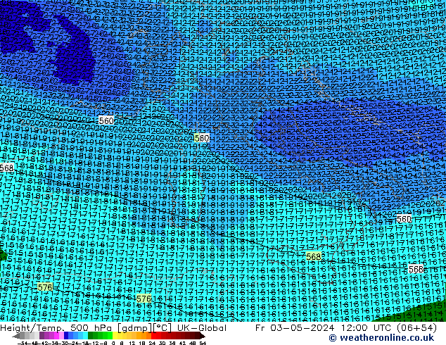 Height/Temp. 500 hPa UK-Global Fr 03.05.2024 12 UTC