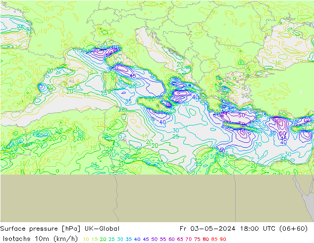 Isotachs (kph) UK-Global Fr 03.05.2024 18 UTC