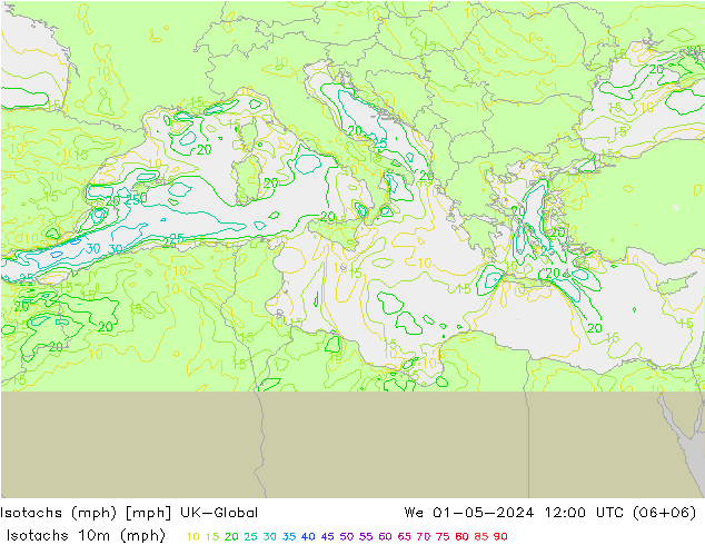 Isotachs (mph) UK-Global We 01.05.2024 12 UTC