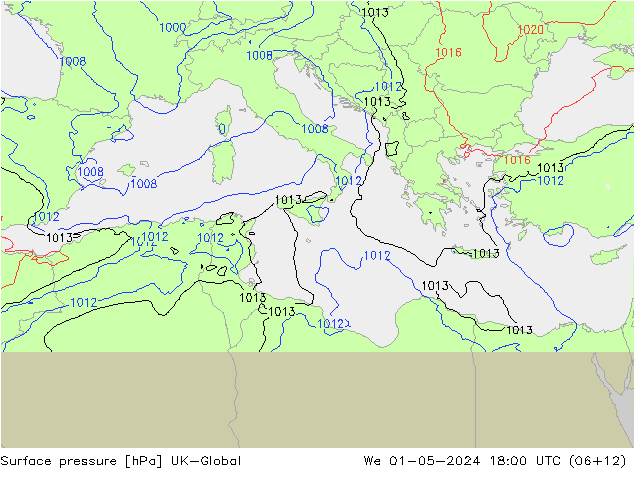 pressão do solo UK-Global Qua 01.05.2024 18 UTC