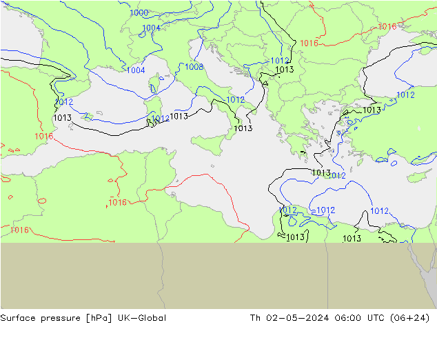 Atmosférický tlak UK-Global Čt 02.05.2024 06 UTC