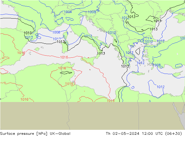 Surface pressure UK-Global Th 02.05.2024 12 UTC