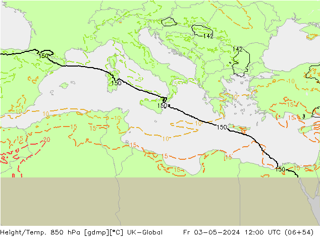 Yükseklik/Sıc. 850 hPa UK-Global Cu 03.05.2024 12 UTC
