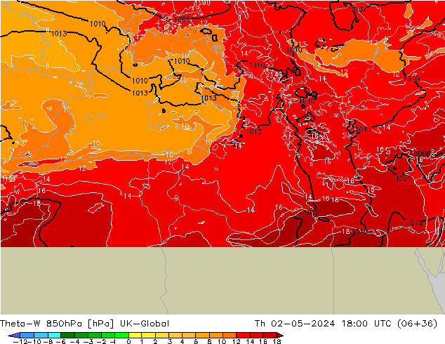 Theta-W 850hPa UK-Global gio 02.05.2024 18 UTC