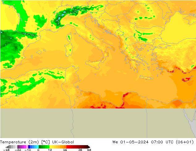 Temperature (2m) UK-Global We 01.05.2024 07 UTC