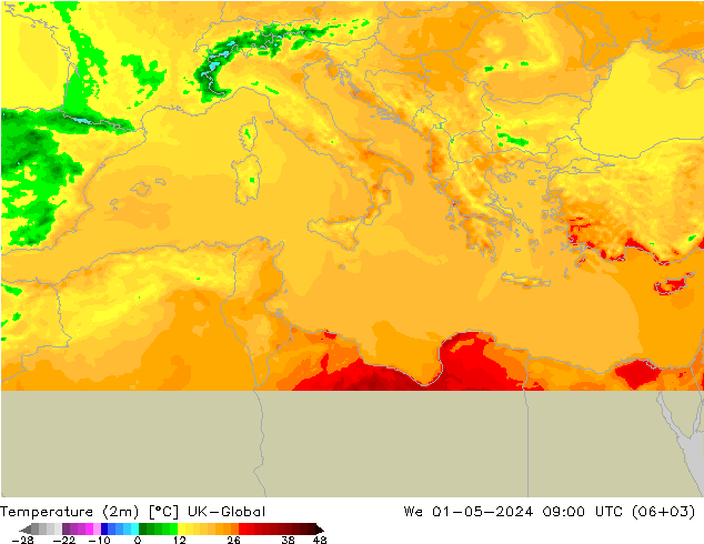 Temperature (2m) UK-Global We 01.05.2024 09 UTC