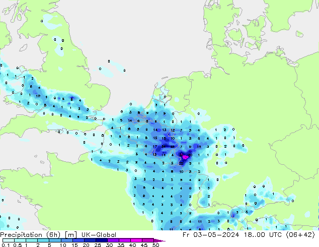 Precipitación (6h) UK-Global vie 03.05.2024 00 UTC