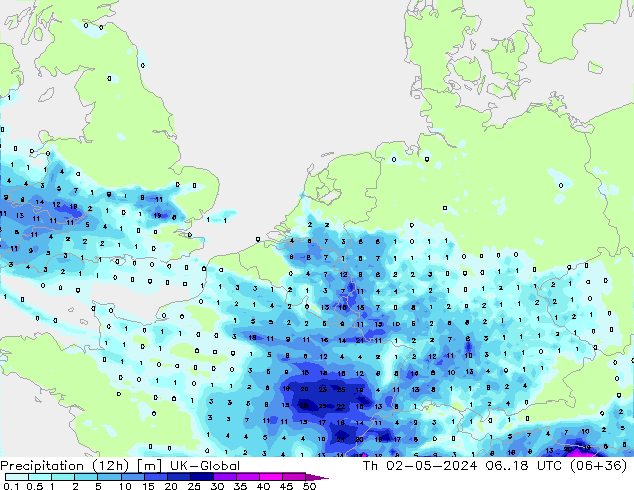 Precipitation (12h) UK-Global Th 02.05.2024 18 UTC