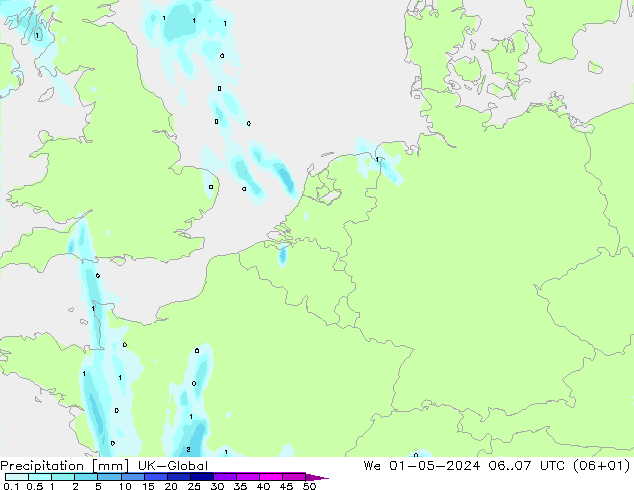 Precipitazione UK-Global mer 01.05.2024 07 UTC